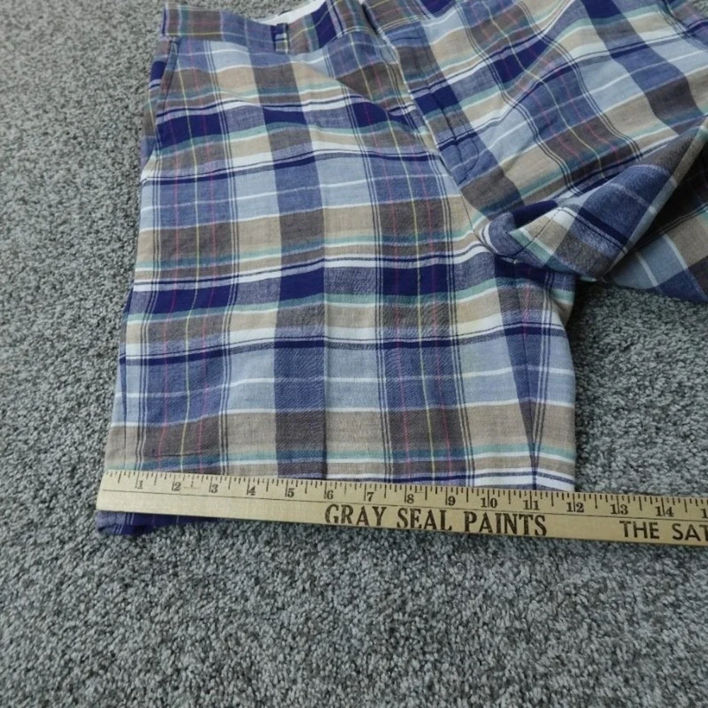 VTG Indian Madras Shorts Mens 36 Blue Plaid Chambray Flat‎ Front Preppy Golf USA